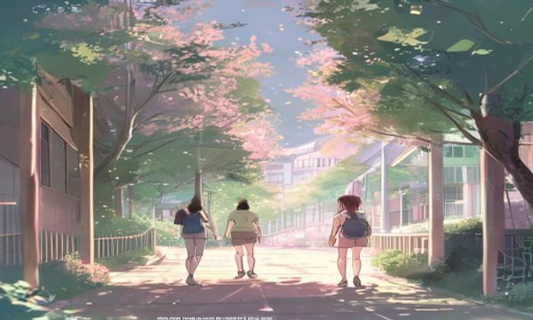 色里番校园恋爱系列封面，青春校园场景，粉绿渐变光线，青涩恋爱氛围浓厚，适合色里番校园题材爱好者